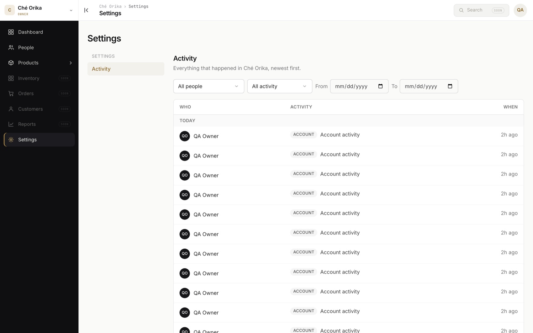 Immutable audit activity log