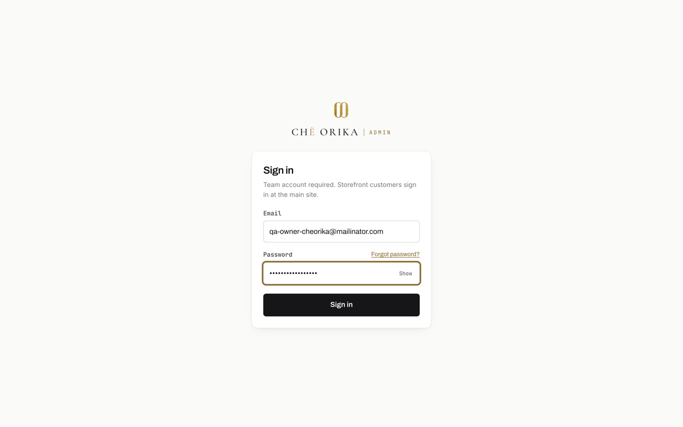 Admin portal login
