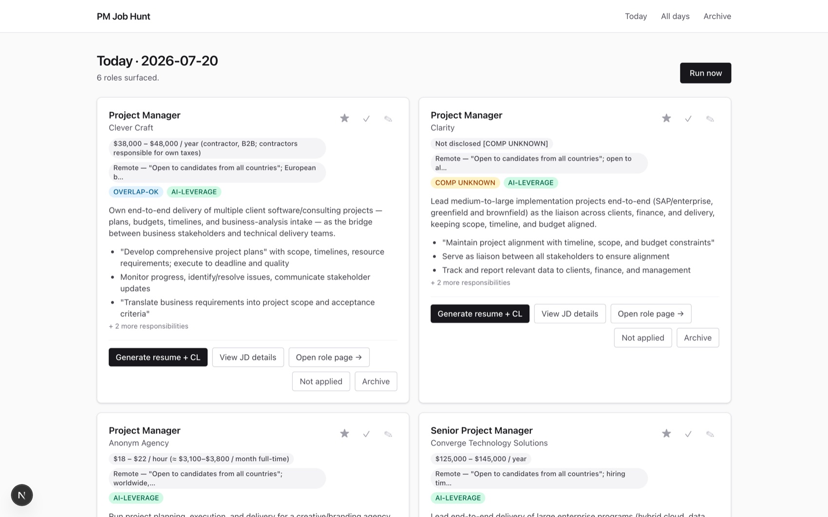 AI Job Hunt Cockpit dashboard